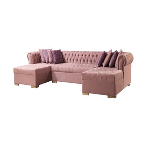 HomeRoots Pink Velvet U-Shaped Sectional Sofa with Chaise and Toss Pillows – Glamorous Comfort for Any Space 643893