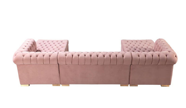 HomeRoots Pink Velvet U-Shaped Sectional Sofa with Chaise and Toss Pillows – Glamorous Comfort for Any Space 643893