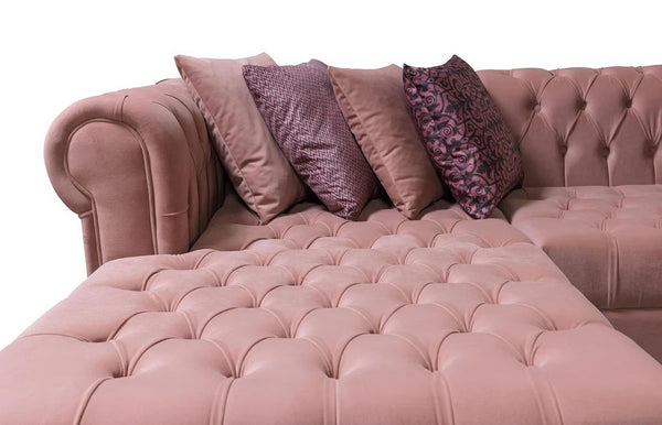 HomeRoots Pink Velvet U-Shaped Sectional Sofa with Chaise and Toss Pillows – Glamorous Comfort for Any Space 643893