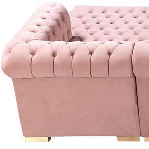 HomeRoots Pink Velvet U-Shaped Sectional Sofa with Chaise and Toss Pillows – Glamorous Comfort for Any Space 643893