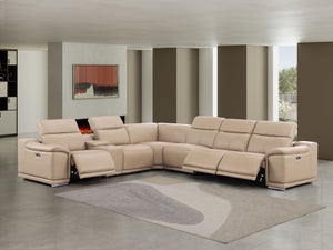 HomeRoots Beige Leather Modular L-Shaped Sectional Sofa - 7-Piece Comfort with Console & Power Recline! 643895