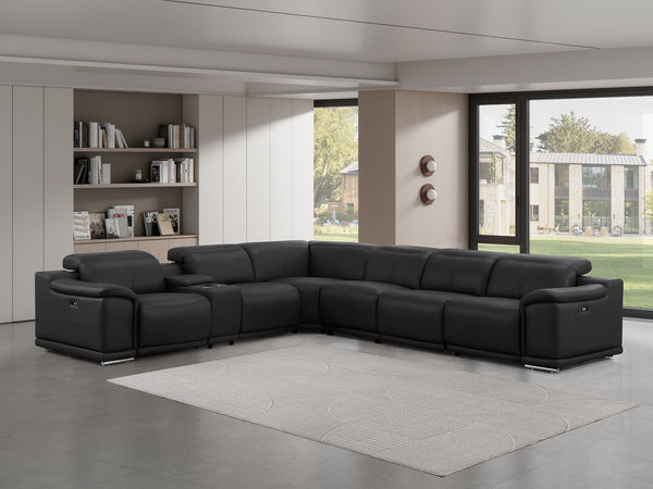 HomeRoots Black Leather Modular L-Shaped Sectional Sofa with Console & USB Charging - Luxurious Comfort & Style 643896