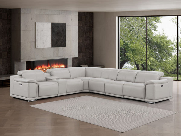 HomeRoots Ash Gray Leather Modular L-Shaped Sectional Sofa: 7-Piece Comfort with Power Recline & Custom Layout 643898