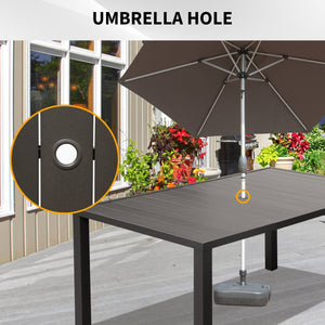 English Elm Outdoor Dining Table For 6 - Durable Rectangular Metal Patio Table With Umbrella Hole For All Seasons W1859P359856