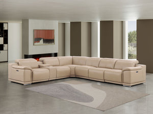 HomeRoots Beige Modular L-Shaped Sectional Sofa Set with Console – 7-Piece Leather Comfort for Modern Living 643901