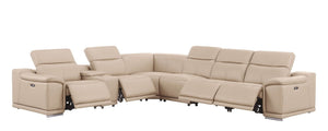 HomeRoots Beige Modular L-Shaped Sectional Sofa Set with Console – 7-Piece Leather Comfort for Modern Living 643901