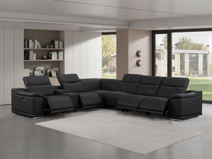 HomeRoots Black Leather Modular L-Shaped Sectional Sofa with Console, Power Recline, USB Charging & Style 643902
