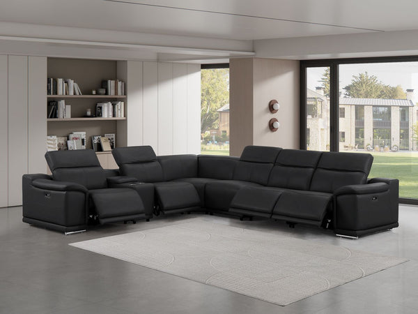 HomeRoots Black Leather Modular L-Shaped Sectional Sofa with Console, Power Recline, USB Charging & Style 643902
