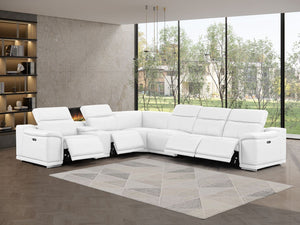 HomeRoots White Leather Modular L-Shaped Sectional Sofa with Console, Power Recline & USB - Stylish Comfort! 643905