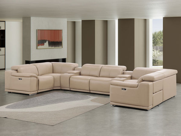 HomeRoots Beige Leather Modular U-Shaped Sectional Sofa with Console - Luxurious Comfort & Versatile Design 643907