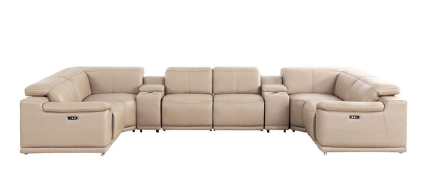 HomeRoots Beige Leather Modular U-Shaped Sectional Sofa with Console - Luxurious Comfort & Versatile Design 643907