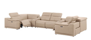 HomeRoots Beige Leather Modular U-Shaped Sectional Sofa with Console - Luxurious Comfort & Versatile Design 643907