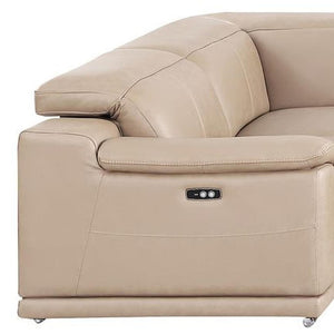 HomeRoots Beige Leather Modular U-Shaped Sectional Sofa with Console - Luxurious Comfort & Versatile Design 643907