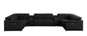 HomeRoots Black Leather Modular U-Shaped Eight-Piece Sectional Sofa with Console, Recline & USB Charging Ports 643908