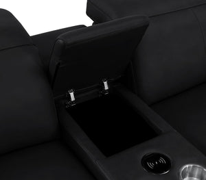 HomeRoots Black Leather Modular U-Shaped Eight-Piece Sectional Sofa with Console, Recline & USB Charging Ports 643908