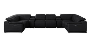 HomeRoots Black Leather Modular U-Shaped Eight-Piece Sectional Sofa with Console, Recline & USB Charging Ports 643908