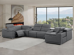 HomeRoots Battleship Gray Leather Modular U-Shaped Sectional Sofa with Console, USB Charging & Recline Options 643909