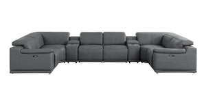 HomeRoots Battleship Gray Leather Modular U-Shaped Sectional Sofa with Console, USB Charging & Recline Options 643909