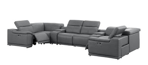 HomeRoots Battleship Gray Leather Modular U-Shaped Sectional Sofa with Console, USB Charging & Recline Options 643909