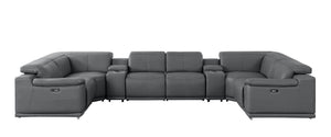 HomeRoots Battleship Gray Leather Modular U-Shaped Sectional Sofa with Console, USB Charging & Recline Options 643909