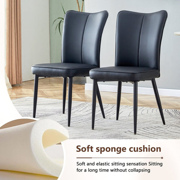 English Elm Table Set: Modern Black Wood Textured Dining Table With 4 Stylish Pu Chairs For Contemporary Dining W1151S04314-GIGA