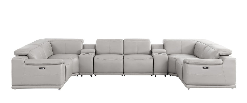 HomeRoots Ash Gray Leather Modular U-Shaped Sectional Sofa with Console, Power Recline & USB Ports - Luxurious Comfort 643910