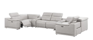 HomeRoots Ash Gray Leather Modular U-Shaped Sectional Sofa with Console, Power Recline & USB Ports - Luxurious Comfort 643910
