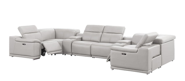 HomeRoots Ash Gray Leather Modular U-Shaped Sectional Sofa with Console, Power Recline & USB Ports - Luxurious Comfort 643910