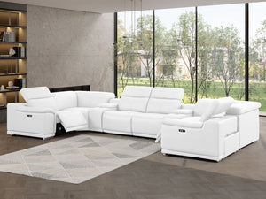 HomeRoots White Leather U-Shaped Eight-Piece Modular Sectional: Power Recline, USB Console & Plush Comfort 643911