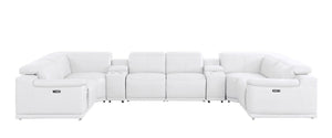 HomeRoots White Leather U-Shaped Eight-Piece Modular Sectional: Power Recline, USB Console & Plush Comfort 643911