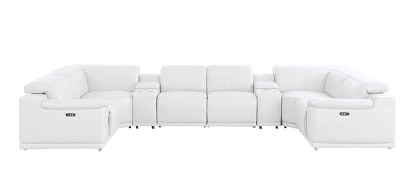 HomeRoots White Leather U-Shaped Eight-Piece Modular Sectional: Power Recline, USB Console & Plush Comfort 643911