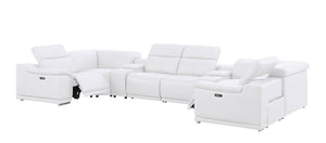 HomeRoots White Leather U-Shaped Eight-Piece Modular Sectional: Power Recline, USB Console & Plush Comfort 643911