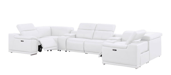 HomeRoots White Leather U-Shaped Eight-Piece Modular Sectional: Power Recline, USB Console & Plush Comfort 643911