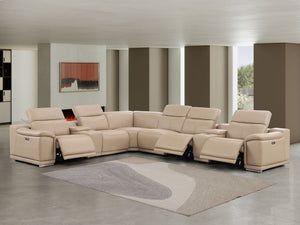 HomeRoots Beige Leather Modular L-Shaped Sectional Sofa with Console, Power Recline & USB Ports for Ultimate Comfort 643912