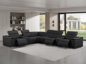 HomeRoots Black Leather Modular L-Shaped Sectional Sofa with Console, Power Recline & USB - Ultimate Comfort! 643914