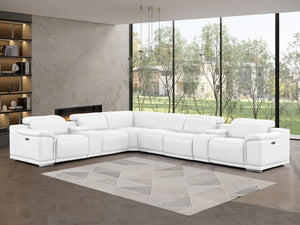 HomeRoots White Leather Modular L-Shaped Sectional Sofa with Console, Recline, USB Ports & Luxurious Comfort 643917