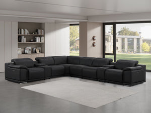 HomeRoots Black Leather Modular L-Shaped Sectional Sofa with Console, Power Recline & USB Charging - Luxurious Comfort 643920