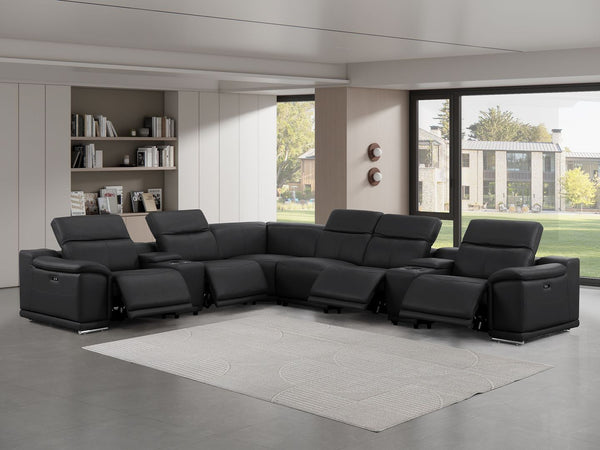 HomeRoots Black Leather Modular L-Shaped Sectional Sofa with Console, Power Recline & USB Charging - Luxurious Comfort 643920