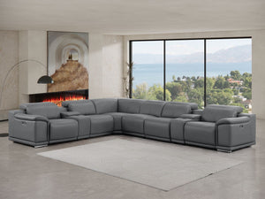 HomeRoots Battleship Gray Leather Modular Sectional Sofa - L-Shaped 8-Piece with Console & USB Port Features 643921