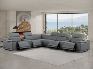 HomeRoots Battleship Gray Leather Modular Sectional Sofa - L-Shaped 8-Piece with Console & USB Port Features 643921