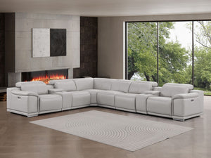 HomeRoots Ash Gray Leather Modular Sectional Sofa - L-Shaped 8-Piece Design with Reclining Comfort & Console 643922