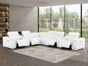 HomeRoots White Leather Modular Sectional Sofa - Elegant 8-Piece L-Shaped Design with Recline & USB Console 643923