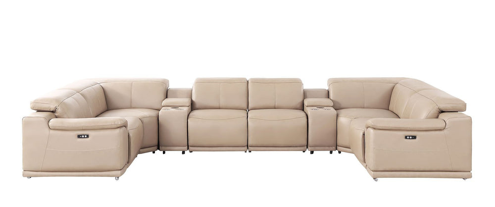 HomeRoots Beige Leather Modular U-Shaped Corner Sectional Sofa with Console – Power Recline & Storage Solution 643924