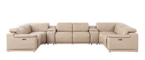 HomeRoots Beige Leather Modular U-Shaped Corner Sectional Sofa with Console – Power Recline & Storage Solution 643924