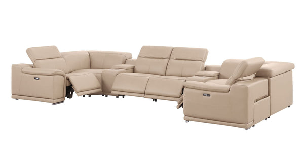 HomeRoots Beige Leather Modular U-Shaped Corner Sectional Sofa with Console – Power Recline & Storage Solution 643924