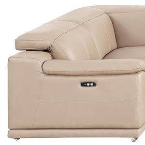 HomeRoots Beige Leather Modular U-Shaped Corner Sectional Sofa with Console – Power Recline & Storage Solution 643924