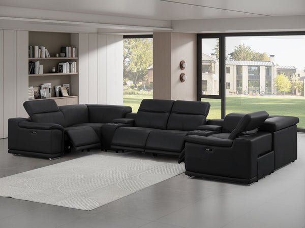 HomeRoots Black Leather Modular U-Shaped Sectional Couch - 8-Piece Design with Console for Ultimate Comfort 643926