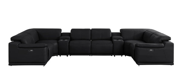 HomeRoots Black Leather Modular U-Shaped Sectional Couch - 8-Piece Design with Console for Ultimate Comfort 643926