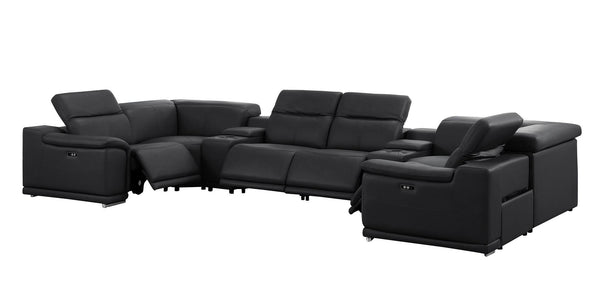 HomeRoots Black Leather Modular U-Shaped Sectional Couch - 8-Piece Design with Console for Ultimate Comfort 643926