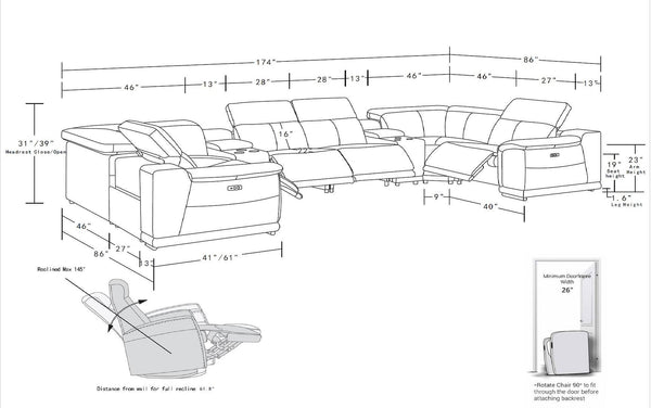 HomeRoots Black Leather Modular U-Shaped Sectional Couch - 8-Piece Design with Console for Ultimate Comfort 643926
